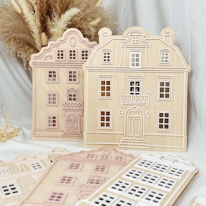Nursery Decor Wooden Acrylic Play Dollhouse, Boho Nursery Decor, Dollhouse Wall Decor, Amsterdam Houses, Baby Room Decor, Wooden Kids Gift