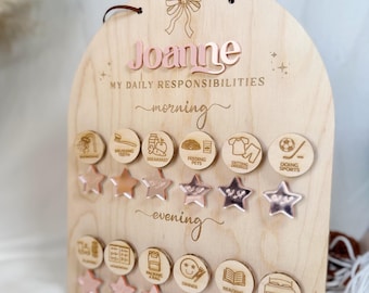 Wooden Daily Responsibilities Chart, Chore Chart For Kids, Visual Schedule Board, Personalized Daily Routines, Interactive To do List