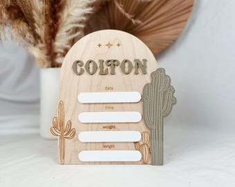 Birth Announcement Sign, Custom Name Cowboy Wood Sign, Western Newborn Birth Stats, Hospital Baby Prop, Personalized Baby Plaque, Name Plate