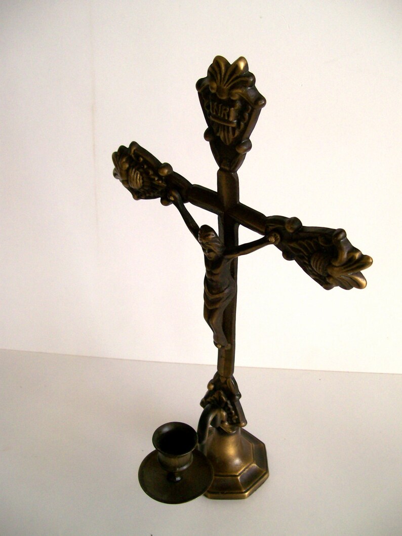 Brass Cross Candle Holder Cross Religious Candle Holder Etsy