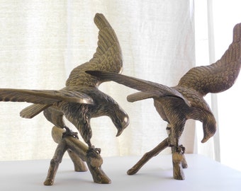 Eagles On A Branch, Vintage Brass Eagles Set of 2, 24 Inch Wing Span