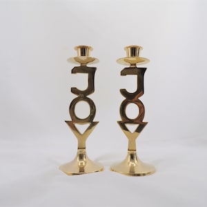 Christmas Candlesticks Brass "JOY"    B100