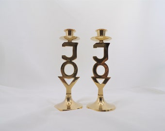 Christmas Candlesticks Brass "JOY"    B100