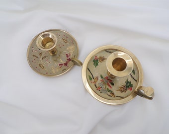 Christmas Candleholder Brass and Enamel   B100