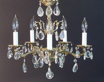 Chandelier Lighting Vintage 3 Piece Set Spanish Crystal Chandelier, 2 Double Arm Wall Sconces, Victorian Lighting
