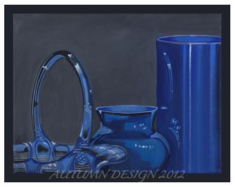 Still Life Original Painting Blue Glass Collection Original Painting 11 X 14