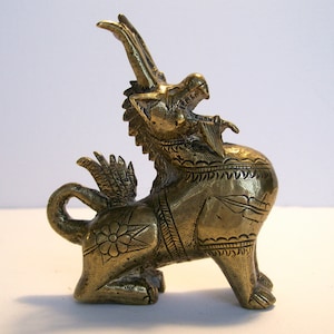 FooDog, Kylin Figurine Foo Dog Dragon Mythical Animal Fung Shui Symbol Solid Brass
