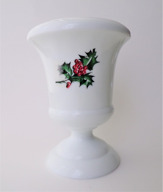 Vintage Vase, Weihnachtsvase mit Holly Dekoration, Weiße Vase B202