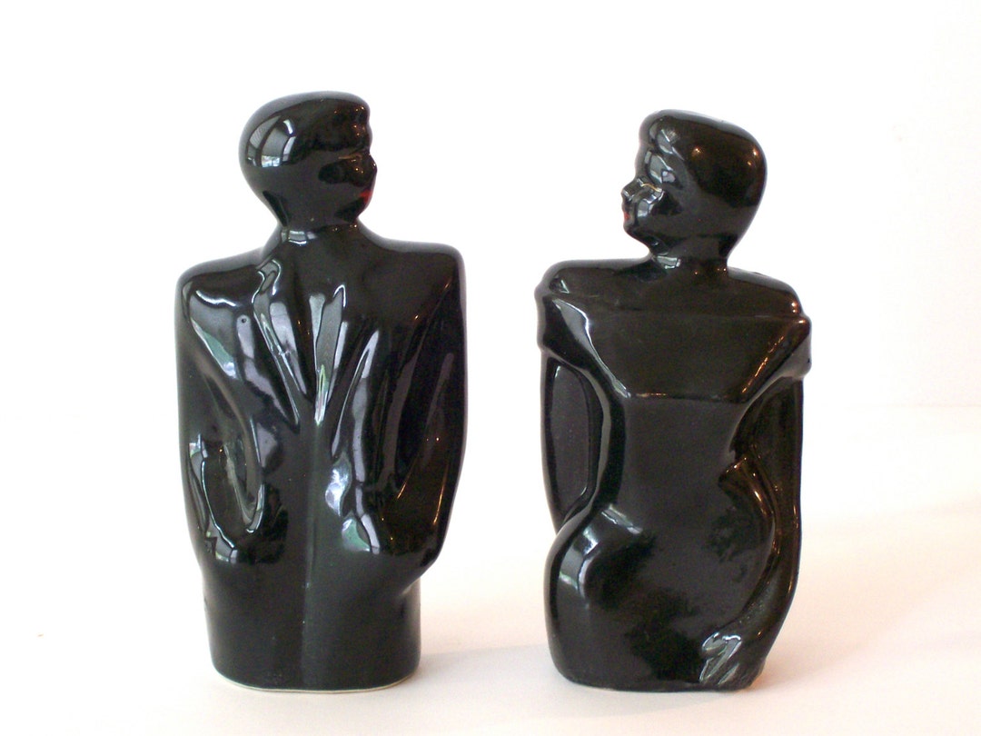 Madmen Style Jet Black Figures Ceramic Figurines Male Female Etsy