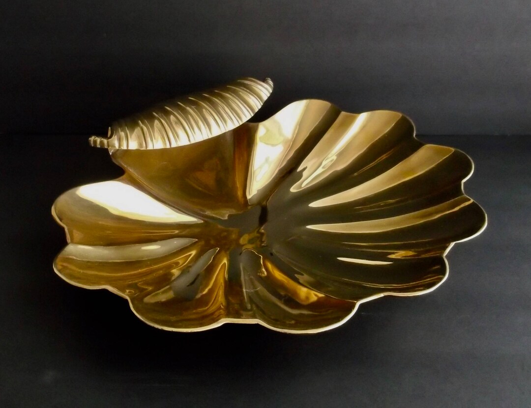 Shell Dish Brass Console Dish, Brass Serving Dish, Brass Platter, Shell ...