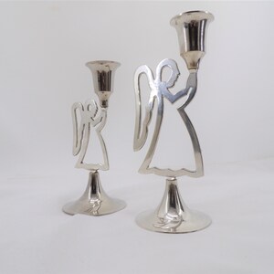 Christmas Candleholder Silver Tone Angels   B100