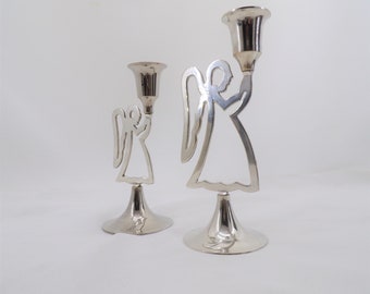 Christmas Candleholder Silver Tone Angels   B100