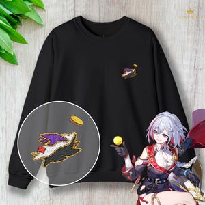 Gestickte Honkai Star Rail Topaz Numby Unisex Schweres Rundhals-Sweatshirt | HSR Minimalist Pullover | Subtle Anime Videospiel Merch | Geschenk