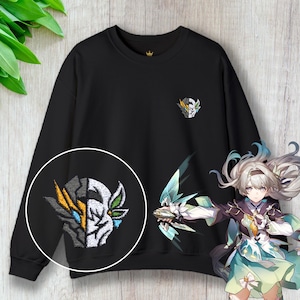 Embroidered Honkai Star Rail Firefly Unisex Heavy Crewneck Sweatshirt | HSR Minimalist Sweater | Subtle Anime Video Game Merch | Gaming Gift