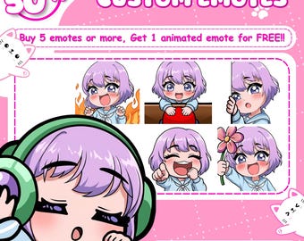 Custom Twitch Emotes | Animated Anime Emotes for Twitch, Discord & Kick | Cute Vtuber Streamer Emote Pack