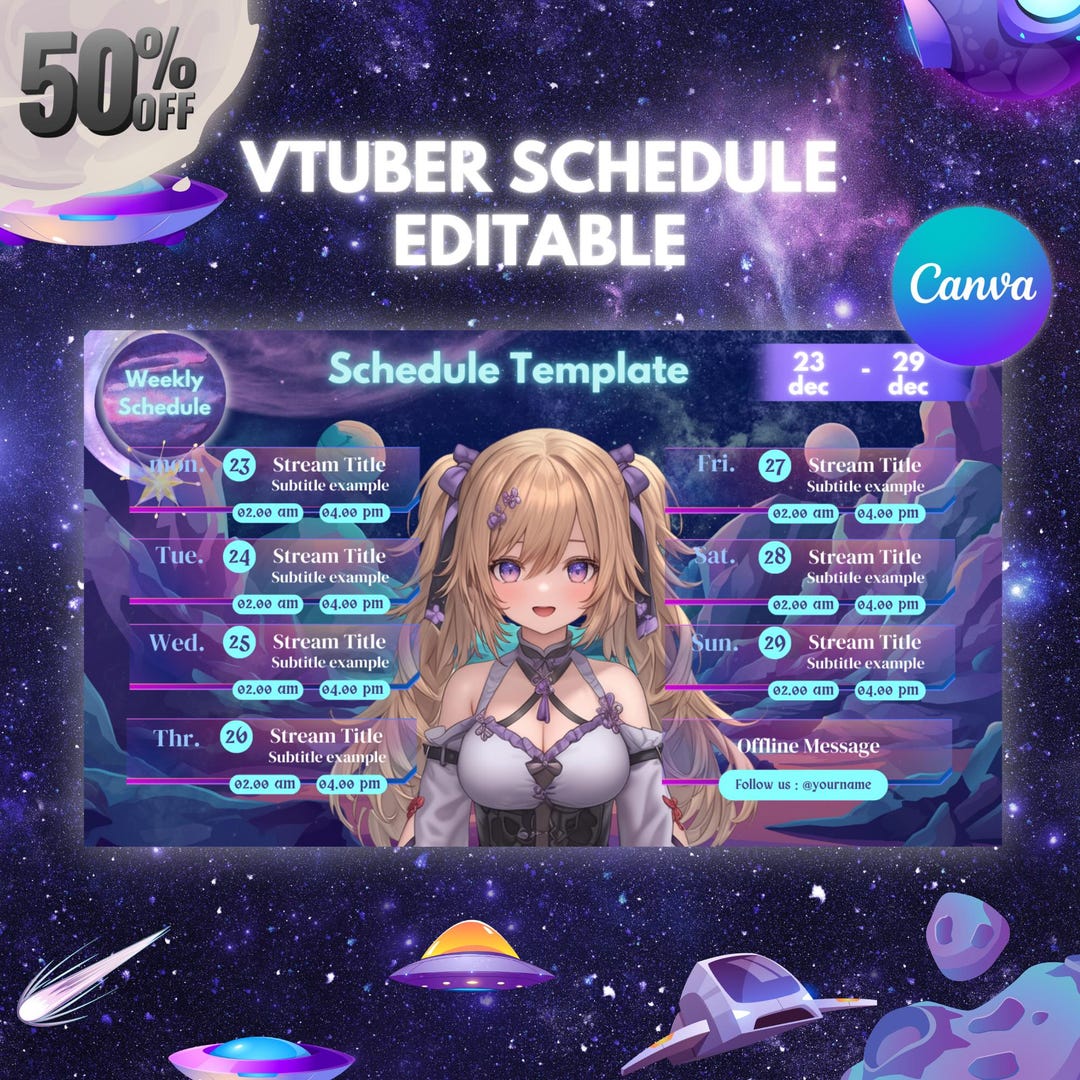 Vtuber Schedule Template Canva Weekly Stream Planner Digital