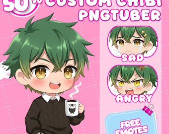 Avatar Chibi PNGTuber personalizzato, modello VTuber parlante in formato PNG, consegna digitale