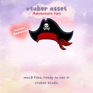 Könnte beinhalten: Ein schwarzer Piratenhut mit einem roten Bandana und einem weißen Totenkopf- und Knochenmotiv. Der Hut ist für die Verwendung in Virtual-Reality-Software gedacht.