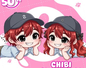Benutzerdefiniertes Chibi-Porträt, süßes Paar-Avatar-Auftrag, personalisierte Kawaii-Charakter-Kunst, Hand gezeichnetes digitales Geschenk für Paare