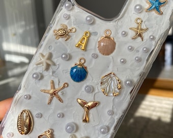handcrafted decoden phone case|gift for him/her|seashells phone case|personalized phone case