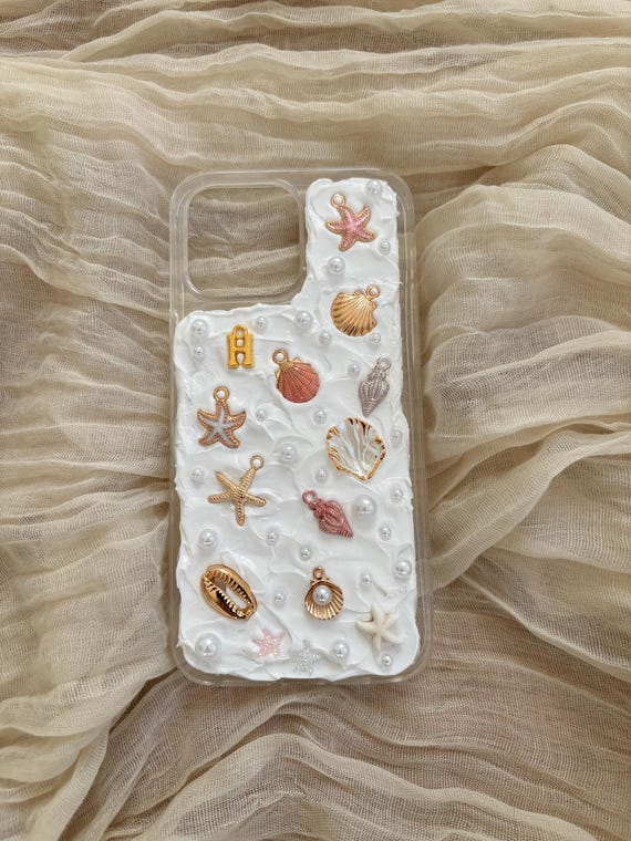 Handcrafted Shell Phone Case, Personalized Sea shell phone case, Handmade Iphone Case, customized name phone case, gift ideas for her, phone