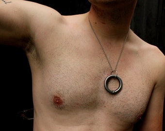 Heavy Steel Ring Pendant or Necklace for Day Collar for Sub Bondage (mature)
