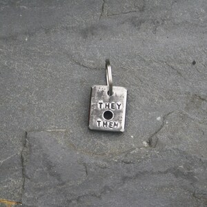 PRONOUNS Solid Steel Industrial Styled Queer LGBT Identity Tag Pendant or Necklace They/Them, She/Her, He/Him, Xe/Xer image 3
