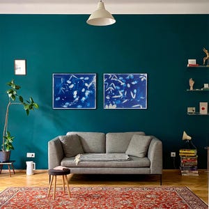 Original cyanotype  Botanical composition|Plant Print | Nature Wall Art | Handmade Sun Print | Blue Leaf Decor | Modern Minimalist Art