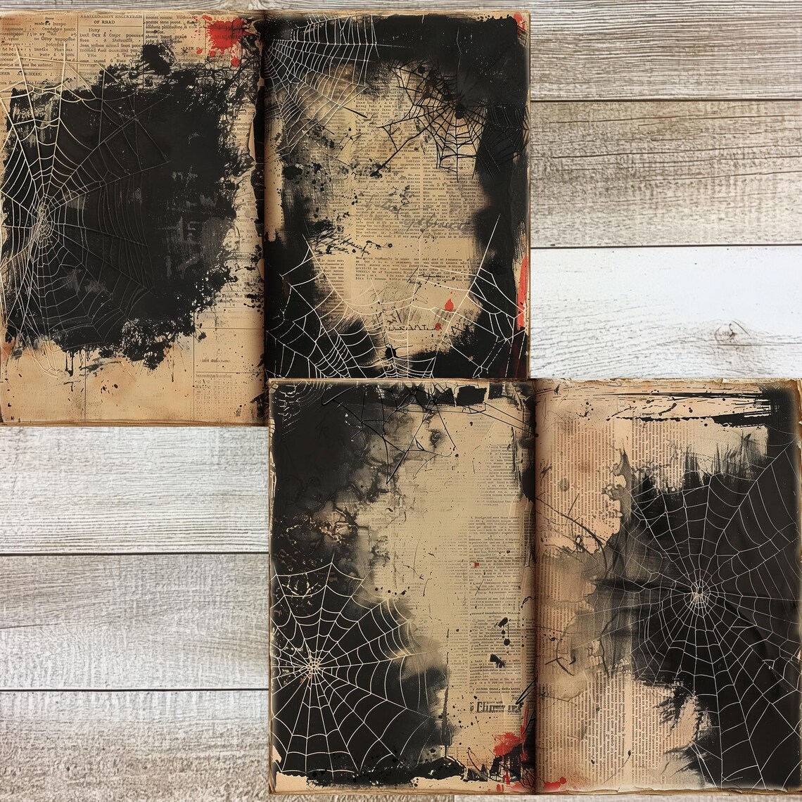 Grungy Spiderweb Junk Journal Pages | Spooky Bloodstained Background ...