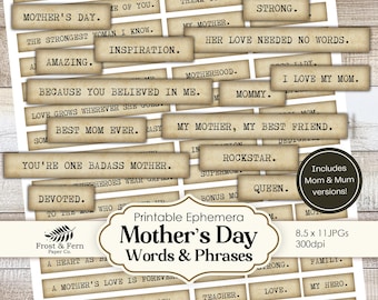 Mother's Day Words & Phrases | Ephemera for Junk Journals and Scrapbooking (Digital Download)