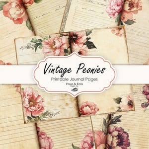Vintage Peonies Junk Journal Pages | Flower Junk Journal | Vintage Floral Scrapbook | Botanical Journal | Printable Digital Download