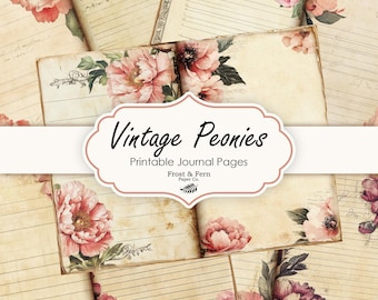 Vintage Peonies Journal Pages | Printable Floral Scrapbook (Digital Download)