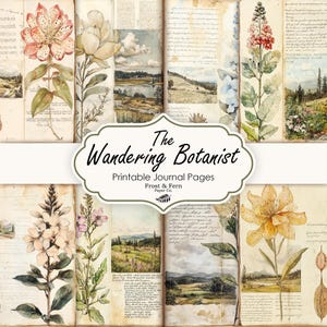 Pagina's dwalende botanicusdagboek | Botanisch rommeljournaal | Natuur plakboek | Bloemen ephemera | Afdrukbare digitale download