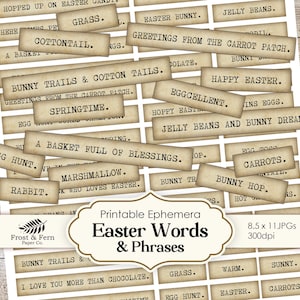 Easter Junk Journal Words | Bunny Phrases Ephemera | Scrapbook Quotes | Vintage | Clipart Collage Stickers | Printable Digital Download