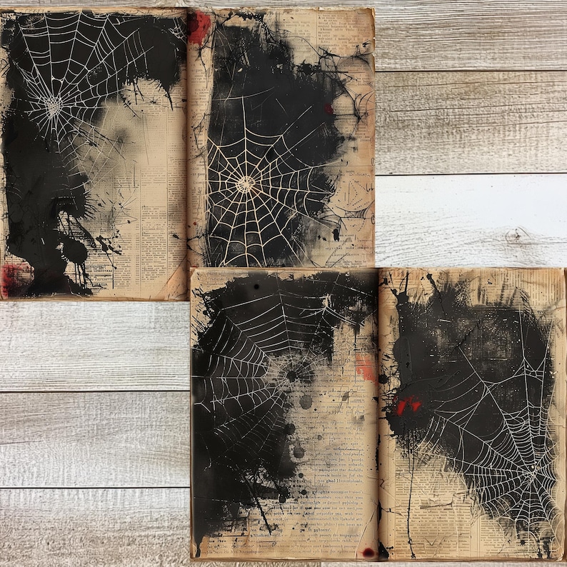 Grungy Spiderweb Junk Journal Pages | Spooky Bloodstained Background ...