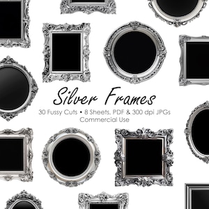 Silver Picture Frames - 30 Fussy Cuts | Photo Frames | Clip Art | Junk Journal | Scrapbooking | Ephemera | Printable Digital Download