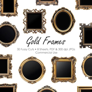Gold Picture Frame Fussy Cuts | Photo Frames | Antique Vintage Frames | Junk Journal | Scrapbook | Ephemera | Printable Digital Download
