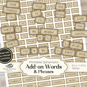 Parole e frasi aggiuntive / Materiale effimero per diari spazzatura e scrapbooking (download digitale)