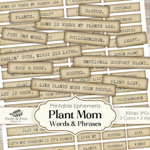 Palabras y frases para amantes de las plantas / Elementos decorativos para plantas de interior, ideales para álbumes de recortes y scrapbooking (descarga digital)