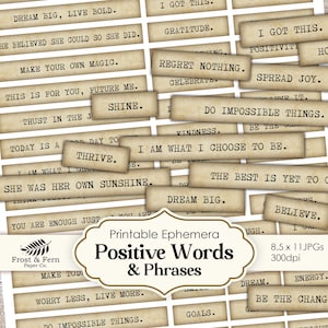 Positive Junk Journal Wörter | Phrasen Ephemera | Positivität Scrapbook Zitate | Clipart Collage Sticker Tags | Druckbare digitale Datei