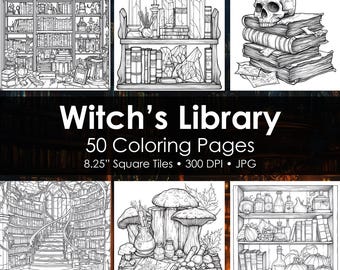Witch's Library Coloring Book – 50 Enchanted Cottagecore Pages (Digital Download)