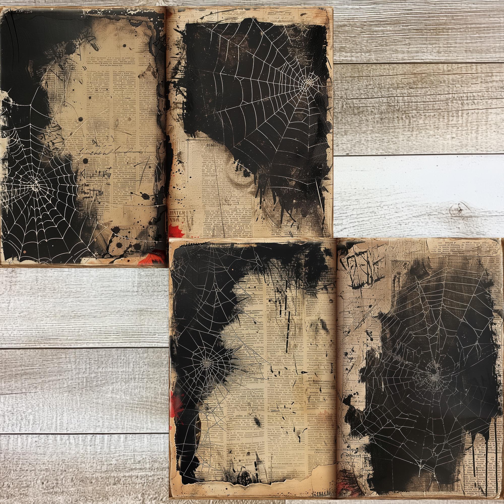 Grungy Spiderweb Junk Journal Pages | Spooky Bloodstained Background ...