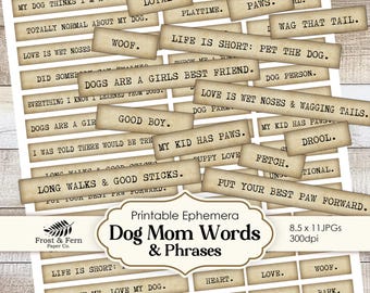 Dog Mom Words & Phrases | Ephemera for Junk Journals and Scrapbooking (Digital Download)