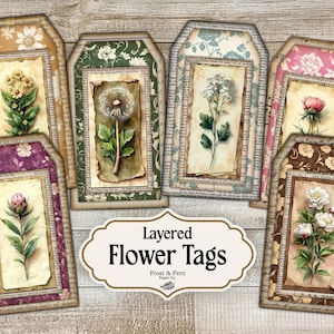 Layered Flower Junk Journal Tags | Stacking Tags Floral | Nature Ephemera | Scrapbooking | Gift Tags | Printable Digital Download
