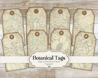 Botanical Junk Journal Tags | Vintage Floral Ephemera (Digital Download)
