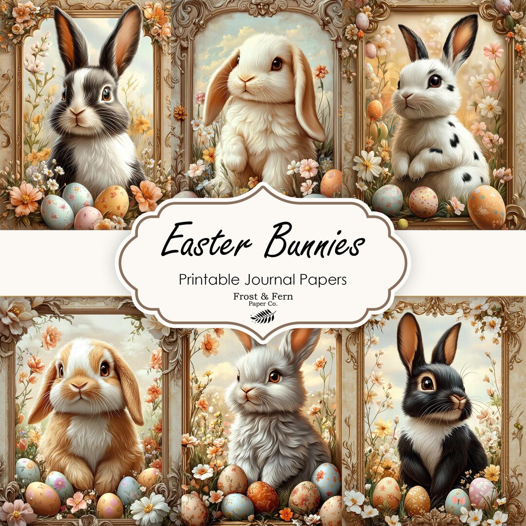 Easter Bunny Junk Journal Pages | Floral Rabbit Scrapbook (digital ...