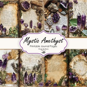 Mystic Amethyst Crystals Junk Journal Pages | Book of Spells | Scrapbook Paper | Witch Journal | Magic Grimoir | Printable Digital Download