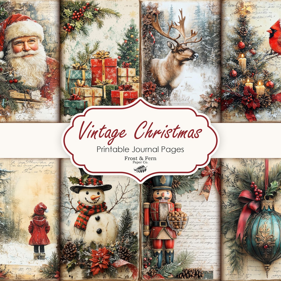 Vintage Christmas Junk Journal Pages | Printable Ephemera (digital ...
