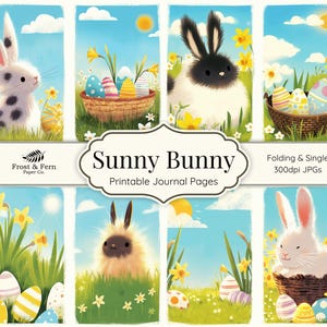 Pagine del diario Sunny Bunny / Scrapbooking di Pasqua / Coniglietti carini / Fiori di coniglio / Diario spazzatura di uova di Pasqua / Download digitale stampabile