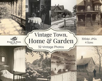 Vintage Town & Garden Photo Ephemera, Victorian Scrapbook (Digital Download)